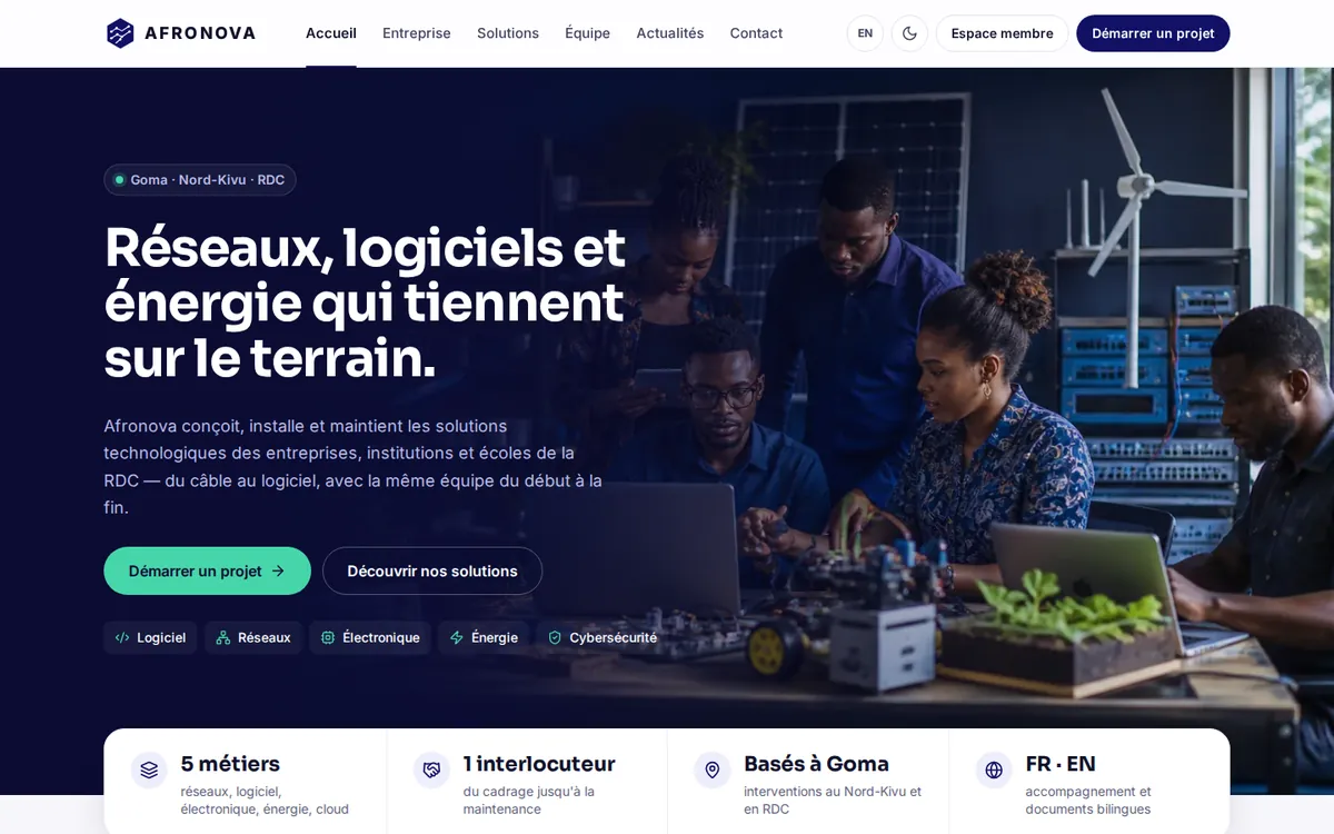 Afronova home page: networks, software and energy that hold up in the field